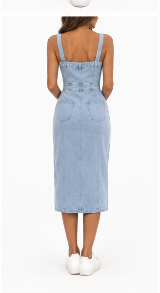 Vestido Vaquero Midi azul claro - trasera