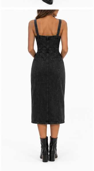 Vestido Vaquero Midi negro - trasera