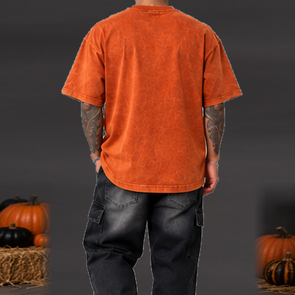 Camiseta X Sonrisa Halloween Hombre Naranja oscuro gastado trasera
