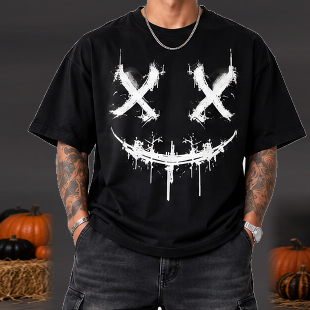 Camiseta X Sonrisa Halloween Hombre Negro frontal