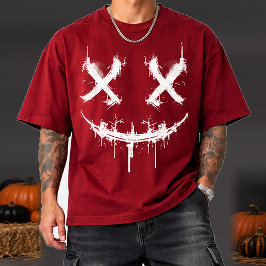 Camiseta X Sonrisa Halloween Hombre Sangre frontal